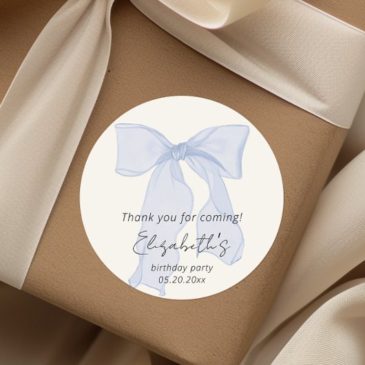 Elegant Blue Bow Verjaardag Bedankt Ronde Sticker