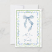 Elegant Blue Bow Watercolor Bridal Shower Bedankkaart (Voorkant)