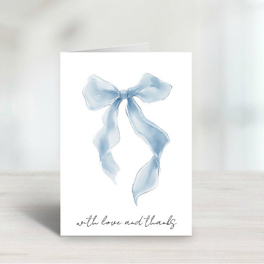 Elegant Blue Bow Watercolor Bridal Shower  Bedankkaart