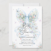 Elegant Blue Bow Wildflower Baby Shower Kaart (Voorkant)