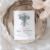 Elegant Blue Bow Wildflowers Baptism Kaart