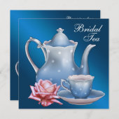 Elegant Blue Bridal Tea Party Kaart (Voorkant / Achterkant)