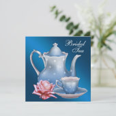 Elegant Blue Bridal Tea Party Kaart (Staand voorkant)