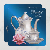 Elegant Blue Bridal Tea Party Kaart (Voorkant / Achterkant)