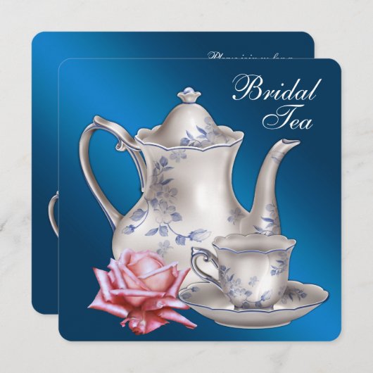 Elegant Blue Bridal Tea Party Kaart (Voorkant / Achterkant)