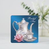 Elegant Blue Bridal Tea Party Kaart (Staand voorkant)