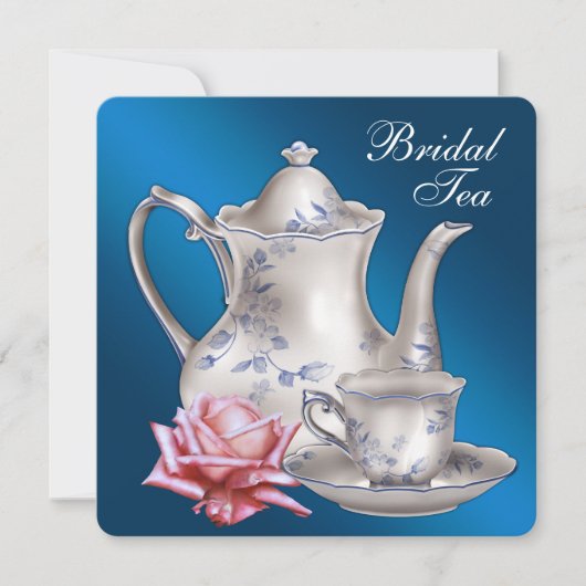Elegant Blue Bridal Tea Party Kaart (Voorkant)