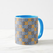 Elegant blue& brow yellow Italian  pattern  Mok (Voorkant rechts)