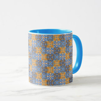 Elegant blue& brow yellow Italian  pattern  Mok