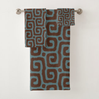 Elegant Blue &Brown Abstract Pattern Monogram Bad Handdoek