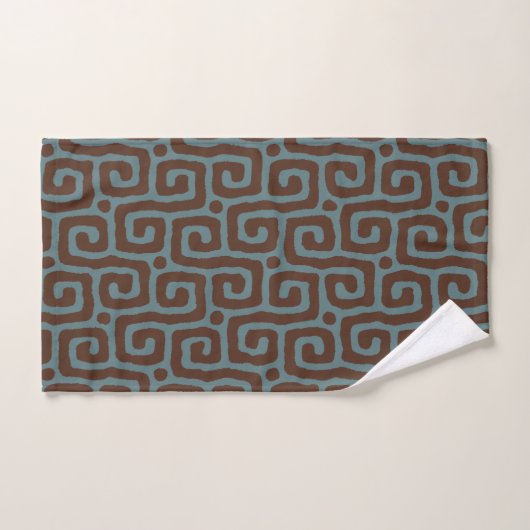 Elegant Blue &Brown Abstract Pattern Monogram Bad Handdoek (Handdoek)