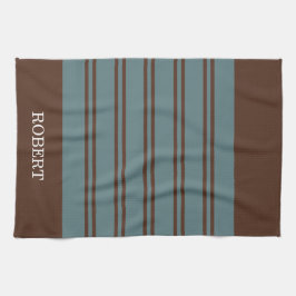 Elegant Blue &Brown Abstract Pattern Monogram Theedoek