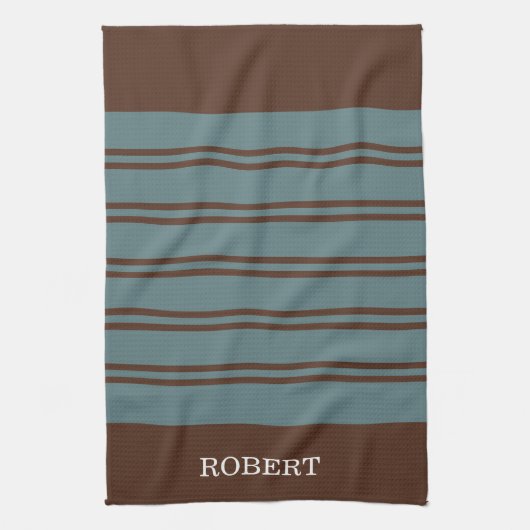 Elegant Blue &Brown Abstract Pattern Monogram Theedoek (Verticaal)