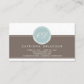 Elegant Blue & Brown Green Monogram Visitekaartje (Achterkant)