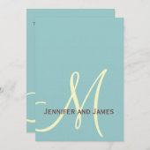 Elegant Blue Brown Monogram Wedding Uitnodiging (Voorkant / Achterkant)