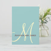 Elegant Blue Brown Monogram Wedding Uitnodiging (Staand voorkant)