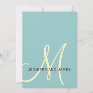 Elegant Blue Brown Monogram Wedding Uitnodiging