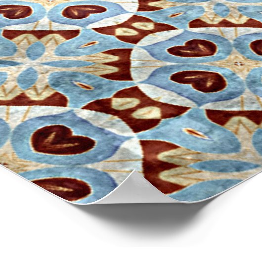 Elegant Blue Brown Mosaic Kaleidoscope Patroon Poster (Hoek)