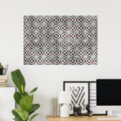 Elegant Blue Brown Mosaic Kaleidoscope Patroon Poster (Thuiskantoor)