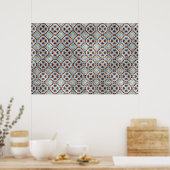 Elegant Blue Brown Mosaic Kaleidoscope Patroon Poster (Keuken)