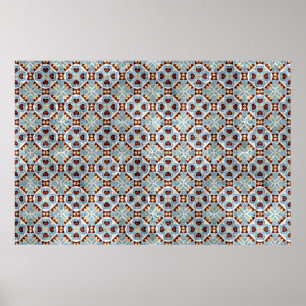 Elegant Blue Brown Mosaic Kaleidoscope Patroon Poster