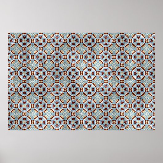 Elegant Blue Brown Mosaic Kaleidoscope Patroon Poster (Voorkant)