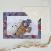 Elegant Blue & Brown Personalized Photo Christmas Briefkaart