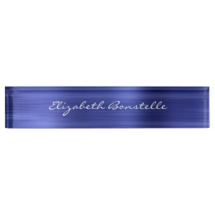 Elegant Blue Brushed Metal Folie Handwriting Naambordje