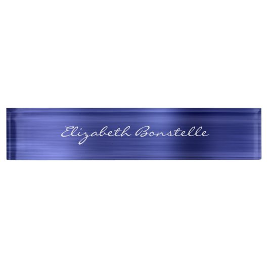 Elegant Blue Brushed Metal Folie Handwriting Naambordje (Voorkant)
