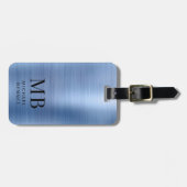 Elegant Blue Brushed Metal Monogramed Bagagelabel (Voorkant horizontaal)
