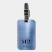 Elegant Blue Brushed Metal Monogramed Bagagelabel (Voorkant verticaal)