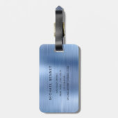 Elegant Blue Brushed Metal Monogramed Bagagelabel (Achterkant verticaal)
