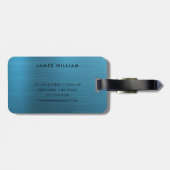 Elegant Blue Brushed Metal Monogramed Bagagelabel (Achterkant horizontaal)
