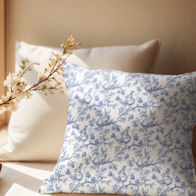Elegant Blue Bunny Toile Easter Kussen (Creator heeft geüpload)