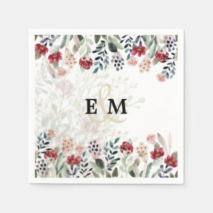 Elegant Blue Burgundy Floral Wedding MONOGRAMMED Servet