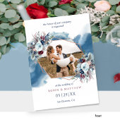 Elegant Blue Burgundy Waterverf Foto Weddenschap Kaart