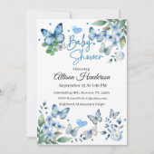 Elegant Blue Butterfly Boy Baby shower Invitation Kaart (Voorkant)