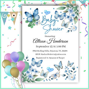 Elegant Blue Butterfly Boy Baby shower Invitation Kaart