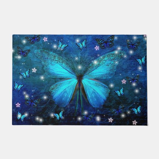 Elegant Blue Butterfly Deurmat (Voorkant)