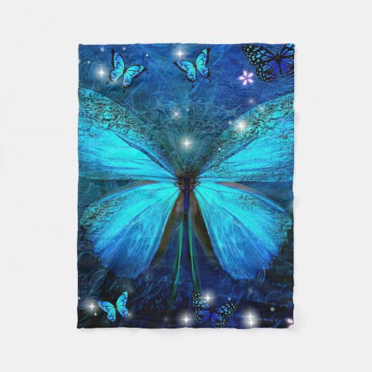 Elegant Blue Butterfly Fleece Deken (Voorkant)