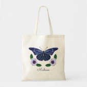 Elegant Blue Butterfly Floral Personalized Script Tote Bag (Voorkant)