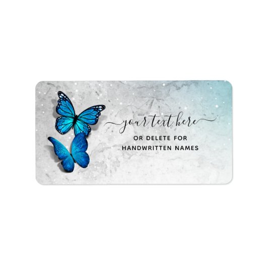 Elegant Blue Butterfly Guest Name Tag Stickers (Voorkant)