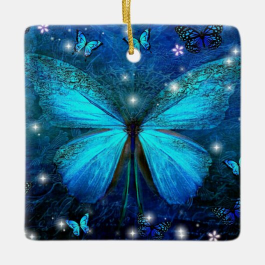 Elegant Blue Butterfly Keramisch Ornament (Voorkant)