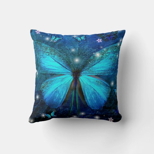 Elegant Blue Butterfly Kussen (Achterkant)