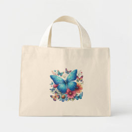 Elegant Blue Butterfly Mini Tote Bag