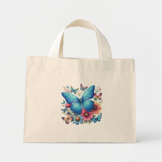 Elegant Blue Butterfly Mini Tote Bag (Voorkant)