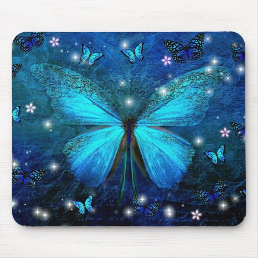 Elegant Blue Butterfly Muismat (Voorkant)