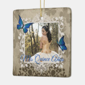 Elegant Blue Butterfly Quinceanera-kerstfoto Keramisch Ornament (Links)