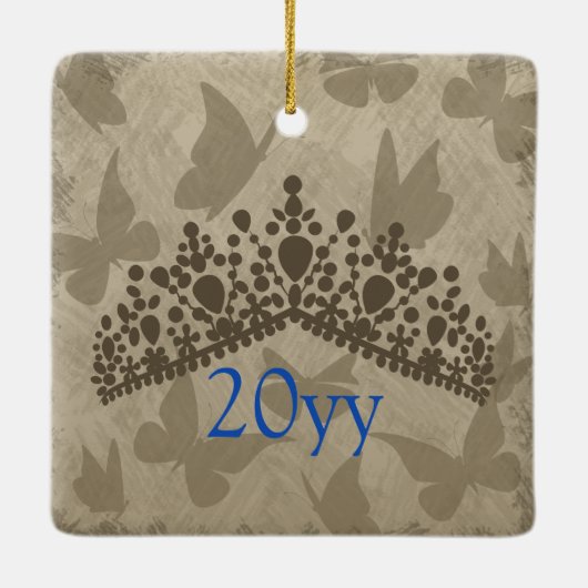 Elegant Blue Butterfly Quinceanera-kerstfoto Keramisch Ornament (Achterkant)