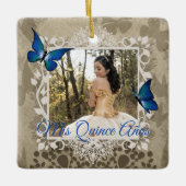 Elegant Blue Butterfly Quinceanera-kerstfoto Keramisch Ornament (Voorkant)